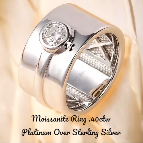 Moissanite Ring in Platinum Over Sterling Silver